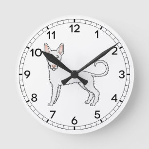 Witte Draadharige Ibizan Hound Schattige Cartoon H Ronde Klok