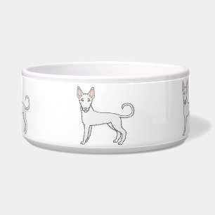 Witte draadharige Ibizan Hound Schattige Cartoon H Voerbakje