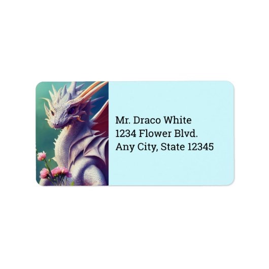 Witte draak met Adresetiketten bloemen Etiket (Voorkant)