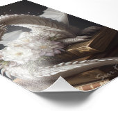 Witte draak op boeken Fotoprint Foto Afdruk (Hoek)