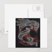 Witte draak, rode maan op zwart briefkaart (Voorkant / Achterkant)