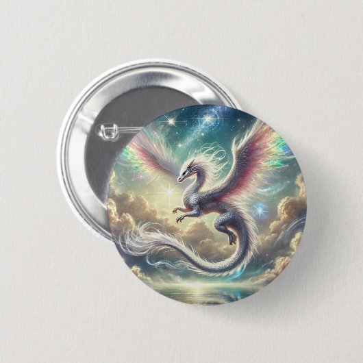 Witte draak ronde button 5,7 cm (Voorkant /achterkant)