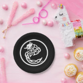 Witte draak tattoo stijl papieren bordje (Feest)