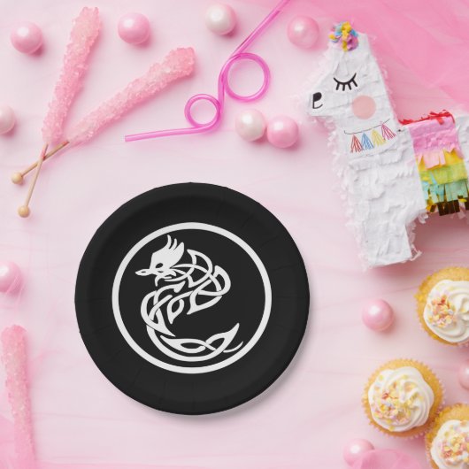 Witte draak tattoo stijl papieren bordje (Feest)