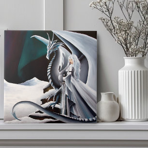 Witte Draak Vrouw Fantasie Aurora's Borealis  Tegeltje