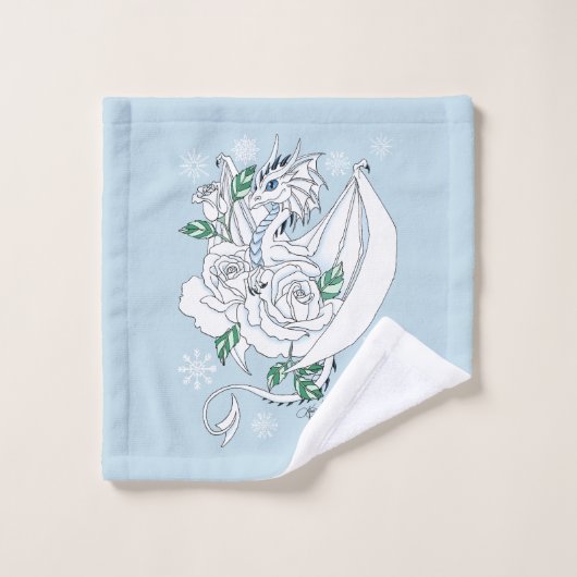 Witte Dragon Rozen Sneeuwvlokken Blauw Bad Handdoek (Wasdoekje)