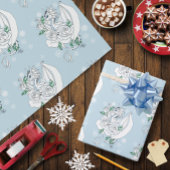 Witte Dragon Rozen Sneeuwvlokken Blauw Cadeaupapier