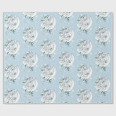 Witte Dragon Rozen Sneeuwvlokken Blauw Cadeaupapier (Vlak)