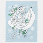 Witte Dragon Rozen Sneeuwvlokken Blauw Fleece Deken (Voorkant)
