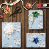 Witte Dragon Rozen Sneeuwvlokken Blauw Inpakpapier Vel