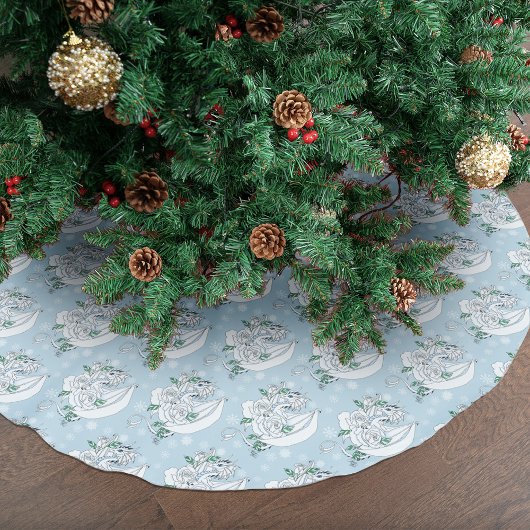 Witte Dragon Rozen Sneeuwvlokken Blauw Kerstboom Rok