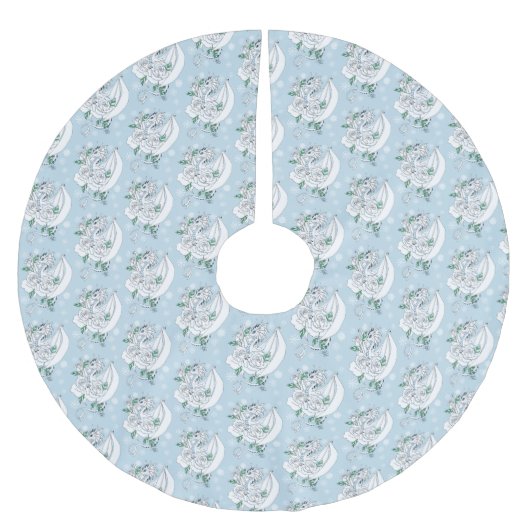Witte Dragon Rozen Sneeuwvlokken Blauw Kerstboom Rok (Voorkant)