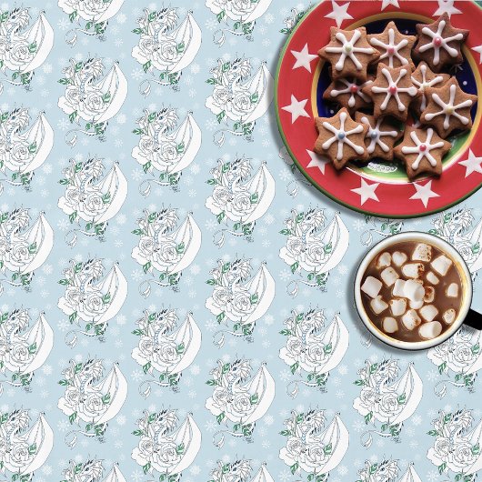 Witte Dragon Rozen Sneeuwvlokken Blauw Tafelkleed