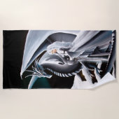 witte Dragon Vrouw Fantasy Auroras Strandlaken (Voorkant)