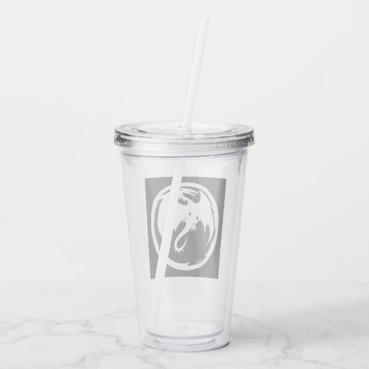 Witte dragon witte heldere acryltumbler acryl drinkbeker (Achterkant)