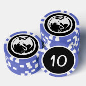 Witte Dragon zwart blauw 10 gestreepte poker chip (Opstapeling)