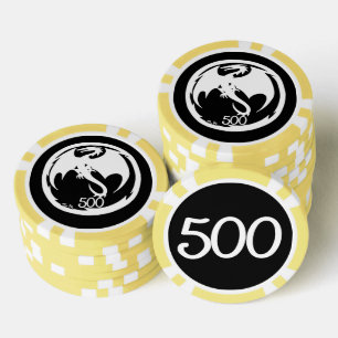 Witte Dragon zwart geel 500 gestreepte poker chip