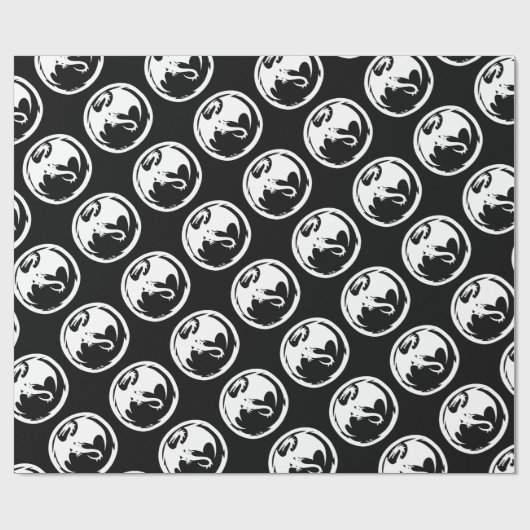 Witte Dragon zwart glanzend inpakpapier medium (Vlak)