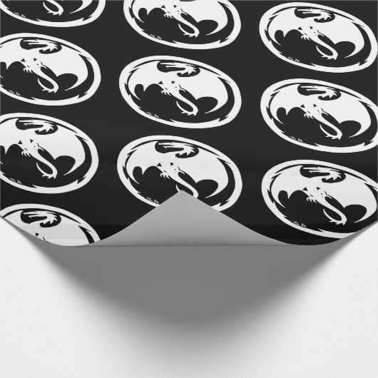 Witte Dragon zwart glanzend inpakpapier medium (Hoek)