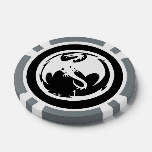 Witte Dragon zwart grijs 1 gestreepte poker chip (Enkel)