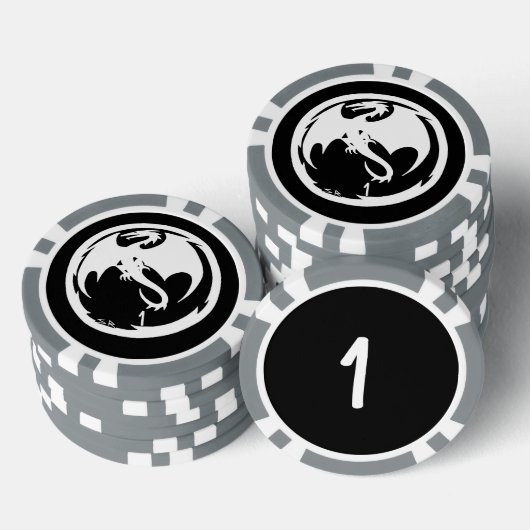 Witte Dragon zwart grijs 1 gestreepte poker chip (Opstapeling)