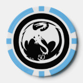 Witte Dragon zwart lt blauw 50 gestreepte poker ch Chips (Voorkant)