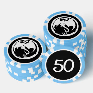 Witte Dragon zwart lt blauw 50 gestreepte poker ch Poker Chips