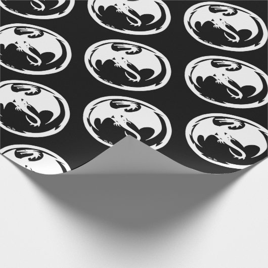 Witte Dragon zwart mat wikkelpapier medium Cadeaupapier (Hoek)