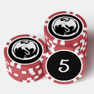 Witte Dragon zwart rood 5 gestreepte poker chip