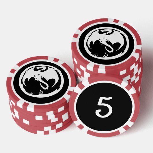 Witte Dragon zwart rood 5 gestreepte poker chip (Opstapeling)