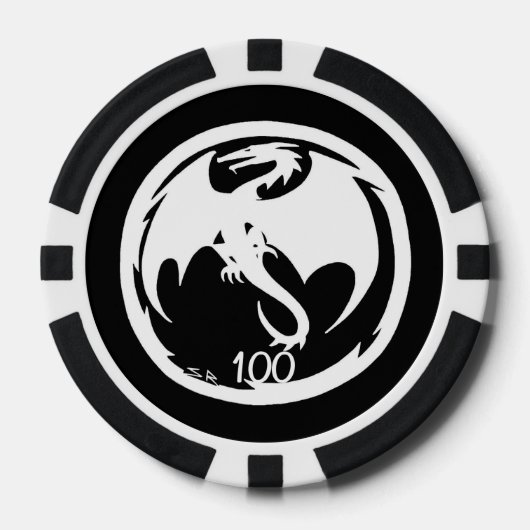 Witte Dragon zwarte 100 gestreepte pokerchip (Voorkant)