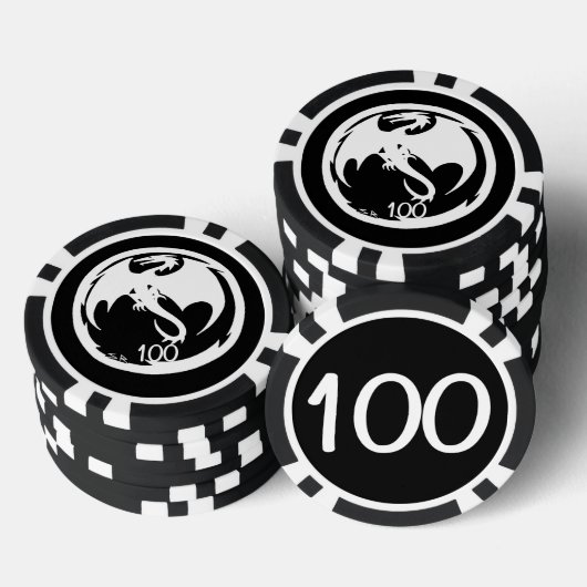Witte Dragon zwarte 100 gestreepte pokerchip (Opstapeling)