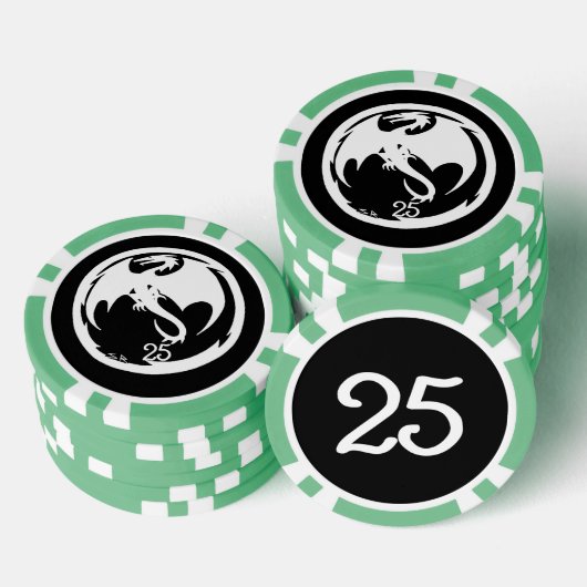 Witte Dragon zwarte groene 25 gestreepte pokerchip (Opstapeling)