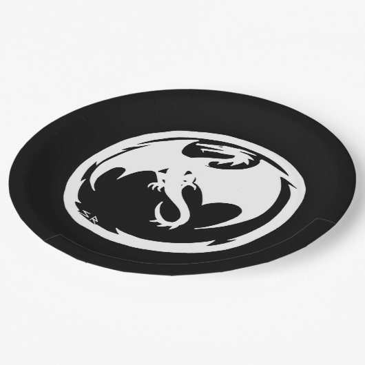 Witte Dragon zwarte grote papieren borden Papieren Bordje (Gekanteld)