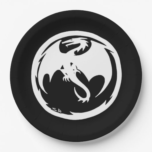 Witte Dragon zwarte grote papieren borden Papieren Bordje (Voorkant)