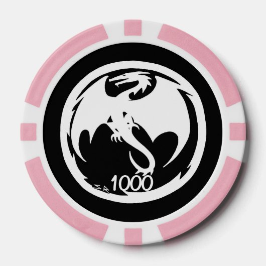 Witte Dragon zwarte roze 1000 gestreepte pokerchip (Voorkant)