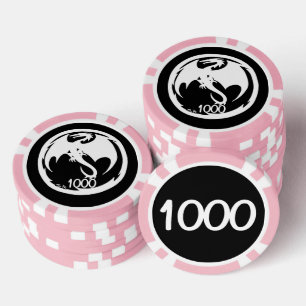 Witte Dragon zwarte roze 1000 gestreepte pokerchip
