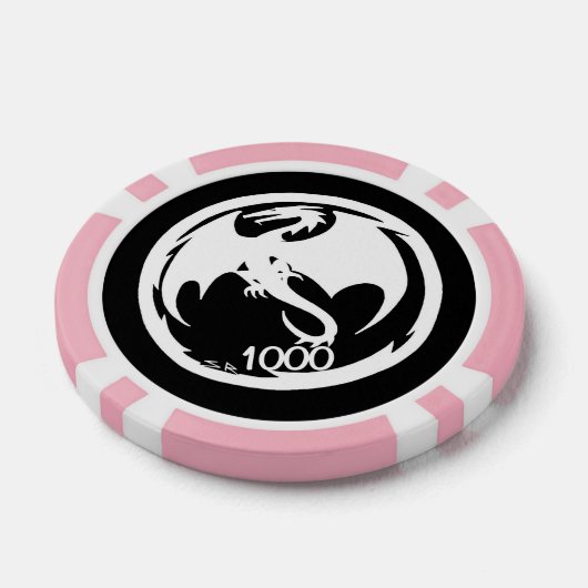 Witte Dragon zwarte roze 1000 gestreepte pokerchip (Enkel)