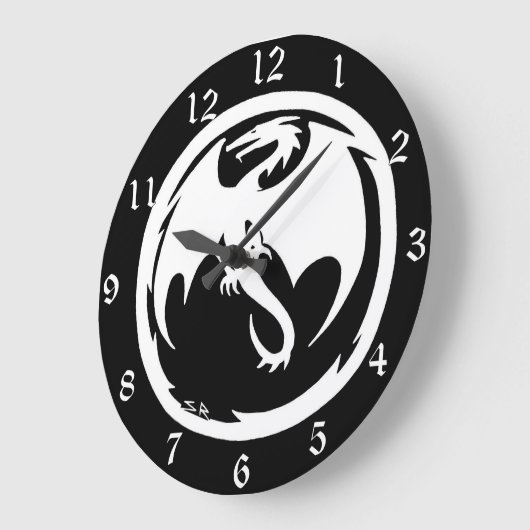 Witte Dragon zwarte wandklok w nummers (Hoek)