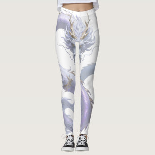 Witte Drakenkunst Mythische Fantasie Esthetiek Leggings