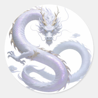 Witte Drakenkunst | Mythische Fantasie Esthetiek | Ronde Sticker