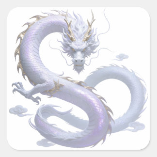 Witte Drakenkunst | Mythische Fantasie Esthetiek | Vierkante Sticker