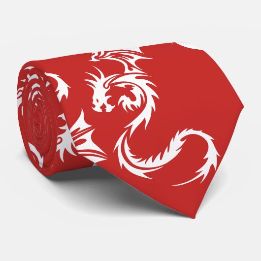 Witte drakenrode Stropdas (Opgerold)