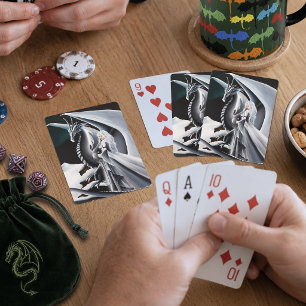 Witte Drakenvrouw Fantasie Aurora's Borealis Pokerkaarten