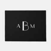 Witte drie initialen monogram op zwart deurmat (Voorkant)