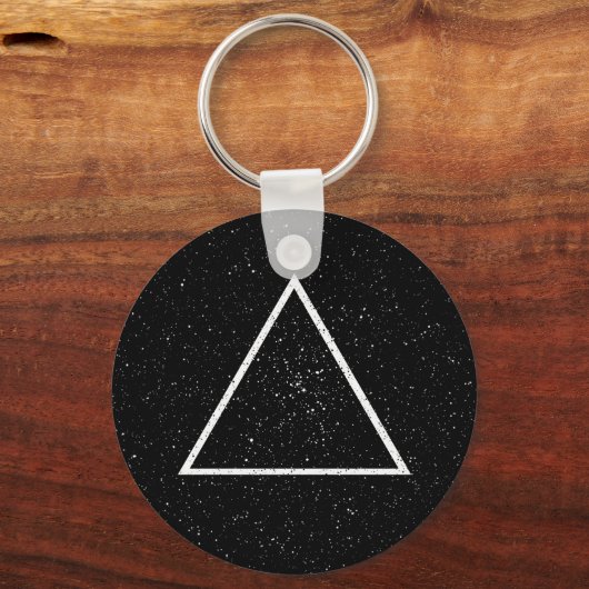 Witte driehoeksoverzicht op zwarte sterachtergrond sleutelhanger (Voorkant)
