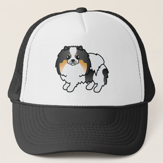 Witte driekleurige Pomeranian-hond Cartoon-illustr Trucker Pet (Voorkant)