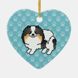 Witte driekleurige Pomeranian-hond Cartoon-ontwerp Keramisch Ornament