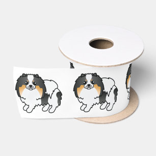 Witte driekleurige Pomeranian Lieve Cartoon Hond Satijnen Lint