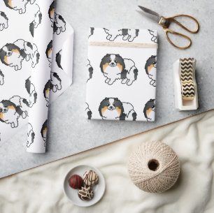 Witte driekleurige Pomeranian Mooie Cartoon Hond P Cadeaupapier